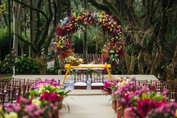 Wedding hall decor ideas, floral archway,