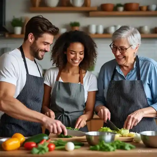 Happy couples having a nice time in the kitchen